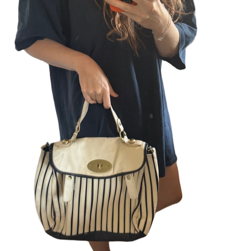Large satchel crossbody handbag multiway faux leather Striped Black White Bag